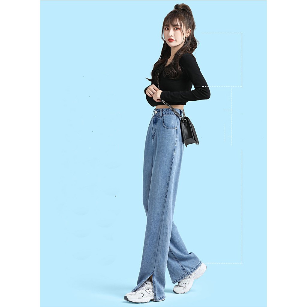 [ Ý TRỜI ] QUẦN JEAN ỐNG RỘNG NỮ XẺ LAI HÔNG MÀU XANH NHẠT CAO CẤP HADI ĐỦ SIZE S, M, L LAI CUỐN CÁ TÍNH, THỜI THƯỢNG