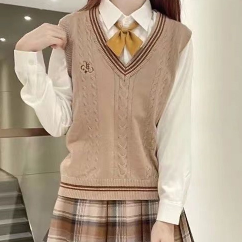 Áo Vest Dệt Kim Phong Cách Preppy 208566 Áo Sweater Không Tay Phong Cách Retro Hàn Quốc
