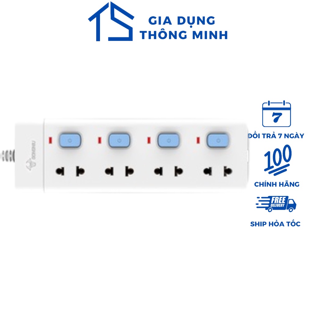 Ổ Cắm Điện Gongniu 4 Ổ 4 Công tắc 2500W/10A (V3040) Dây Dài 3/5M - Chính Hãng