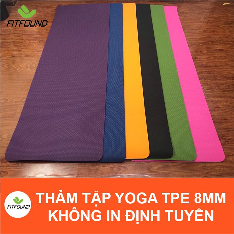 Thảm tập Yoga gym Fitfound 8mm Tpe Cao cấp in định tuyến Fitfound chống trơn trượt có dây buộc thảm tập thể dục tại nhà