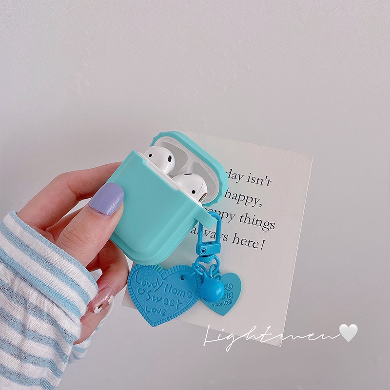 Vỏ Bảo Vệ Hộp Sạc Tai nghe không dây Airpods 1 / 2 / 3 / pro Hình Vòng Tay Trái Tim Màu Xanh Da Trời