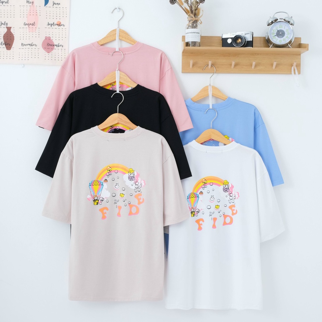 1 Áo Thun Nam Nữ Form Rộng Tay Lỡ Dáng Thụng, Áo Phông Unisex Cá Tính In Cầu Vồng Fide