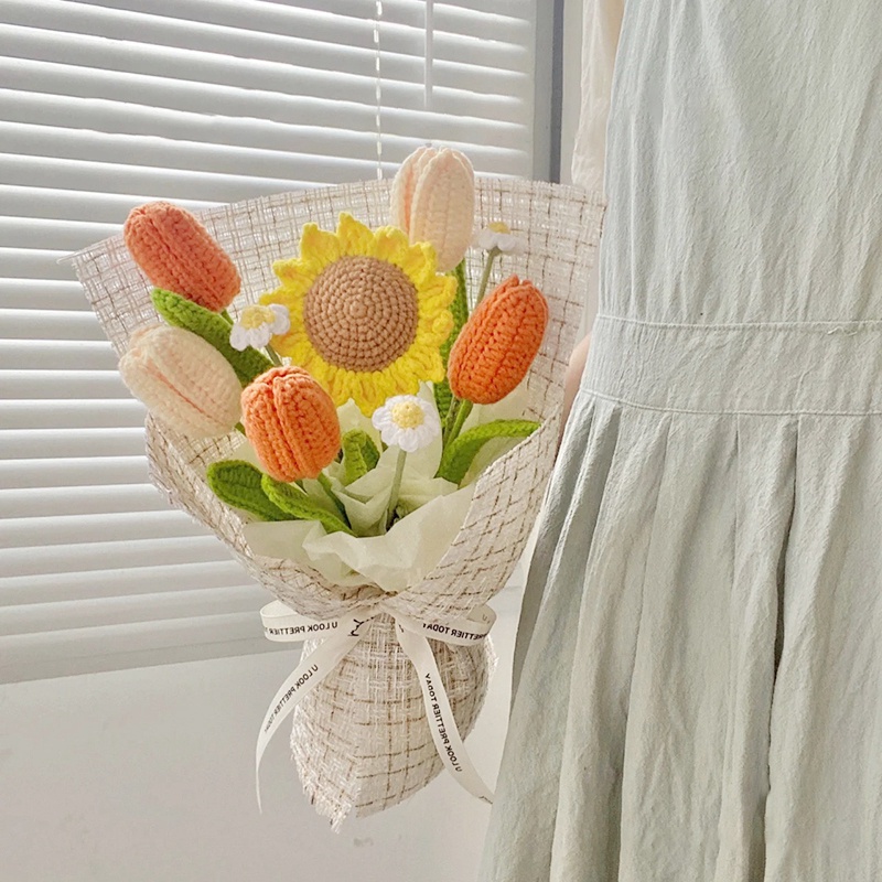 Bó Hoa Tulip Đan Móc Thủ Công Dành Cho Trang Trí/ Làm Đạo Cụ Chụp Ảnh