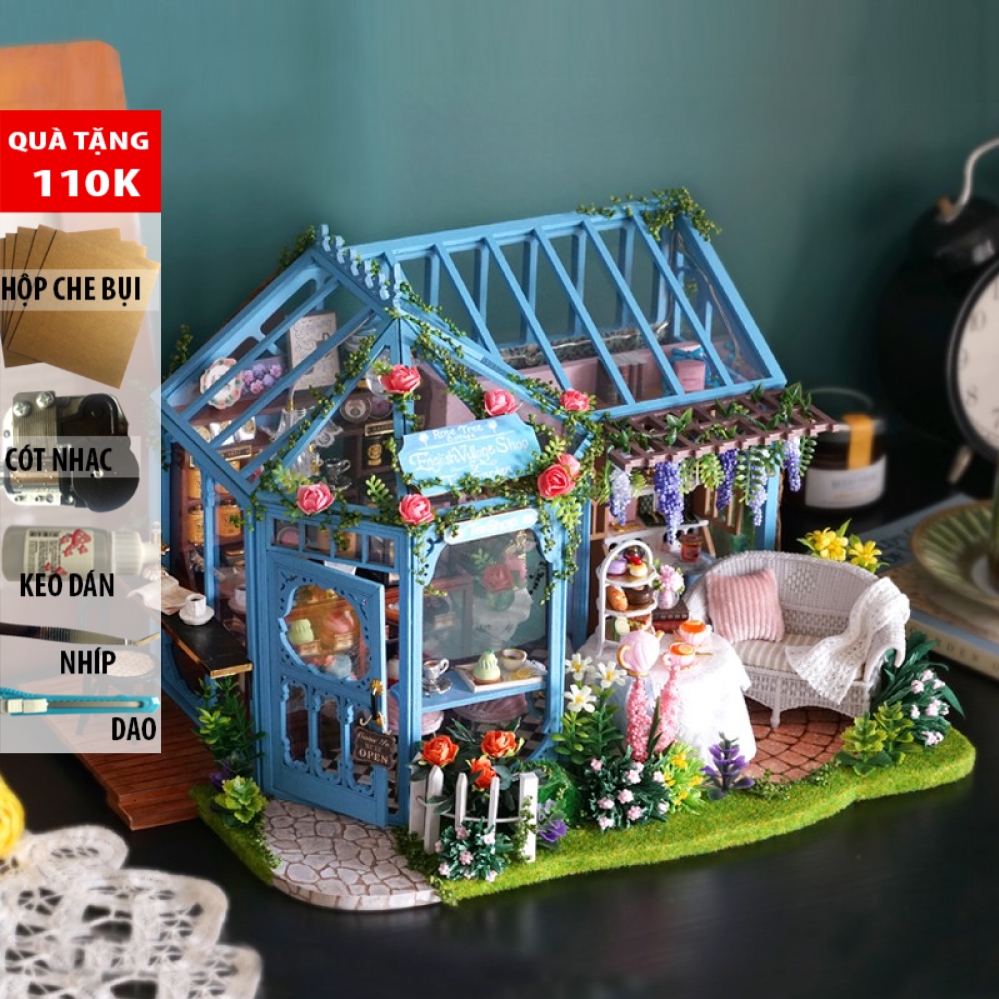 Đồ trang trí Mô hình nhà lắp ghép có đèn Garden Tea House CUTEA068 DochoiHCM