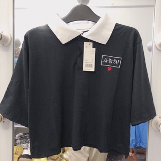 ÁO POLO CROPTOP THÊU TIM - (Sp sẵn)