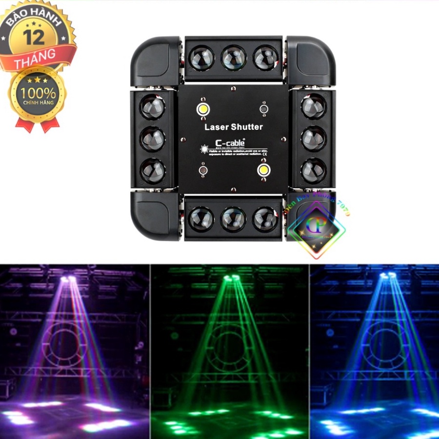 Đèn Laser Moving 12 Mắt Vuông Với Thiết Kế Ma Trận Chạy 3 Chức Năng Cho Hiệu Ứng Đa Dạng Dùng Cho, Sân Khấu, Quán Bar...