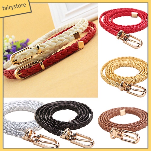 Thắt lưng da PU kiểu dây bện phối khóa kim loại đầy cá tính