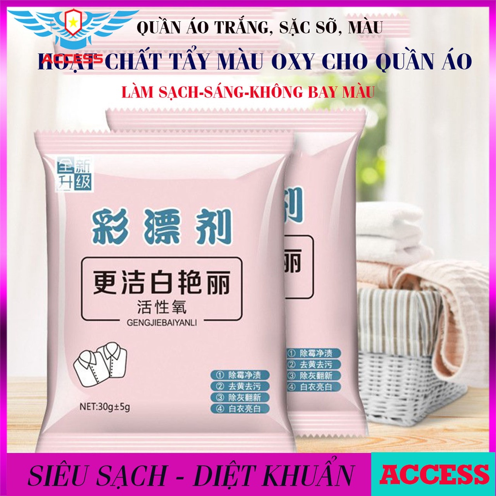 [ BỘ 50 GÓI ] Bột tẩy vết bẩn quần áo trắng, màu - Tẩy Sạch Ố, Nấm Mốc an toàn Pha nước ấm ACCESS-SHOP