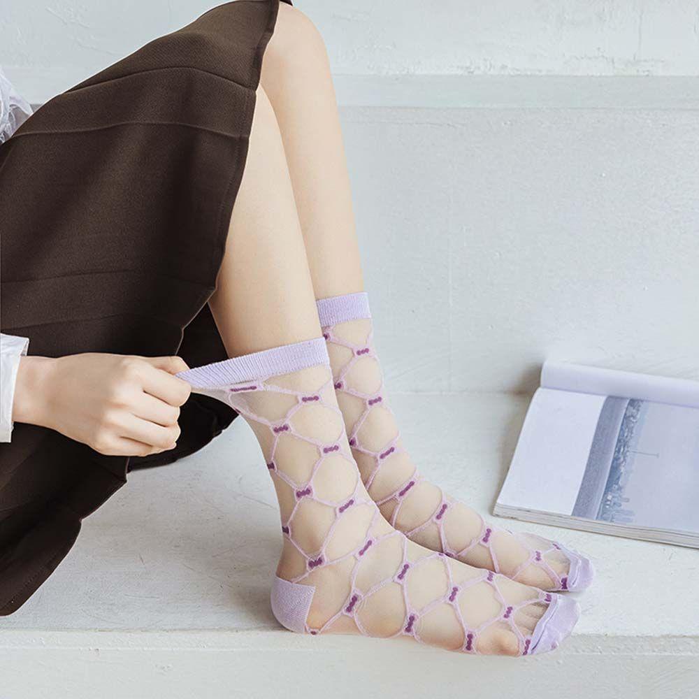 Vớ Lưới Kẻ Sọc Dọc Trong Suốt Thoáng Khí Phong Cách Harajuku Hàn Quốc
