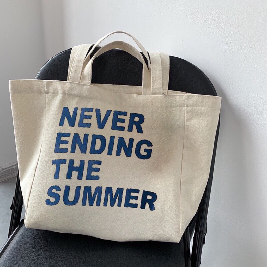 Túi tote HAZIN size lớn vải canvas ulzzang unisex Never Ending  có khoá miệng ngăn phụ đi học đi chơi đựng vừa khổ a4
