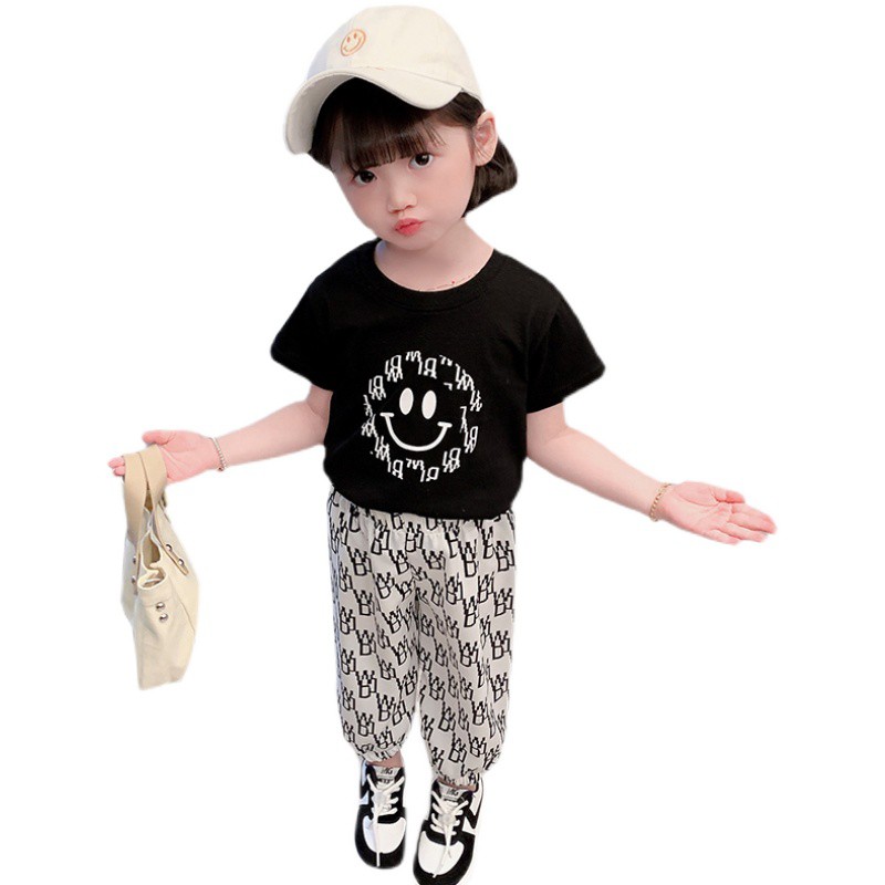 bộ đồ mùa hè mới 2021 trẻ em phiên bản Hàn Quốc t bé gái áo thun ngắn tay quần chống muỗi thời trang và hợp