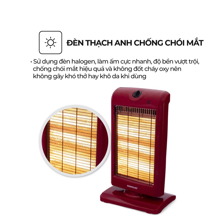 Đèn Sưởi Điện 3 Bóng Halogen Sunhouse SHD7016- Máy Sưởi Ấm Sunhouse Nhỏ Gọn, Ấm Áp