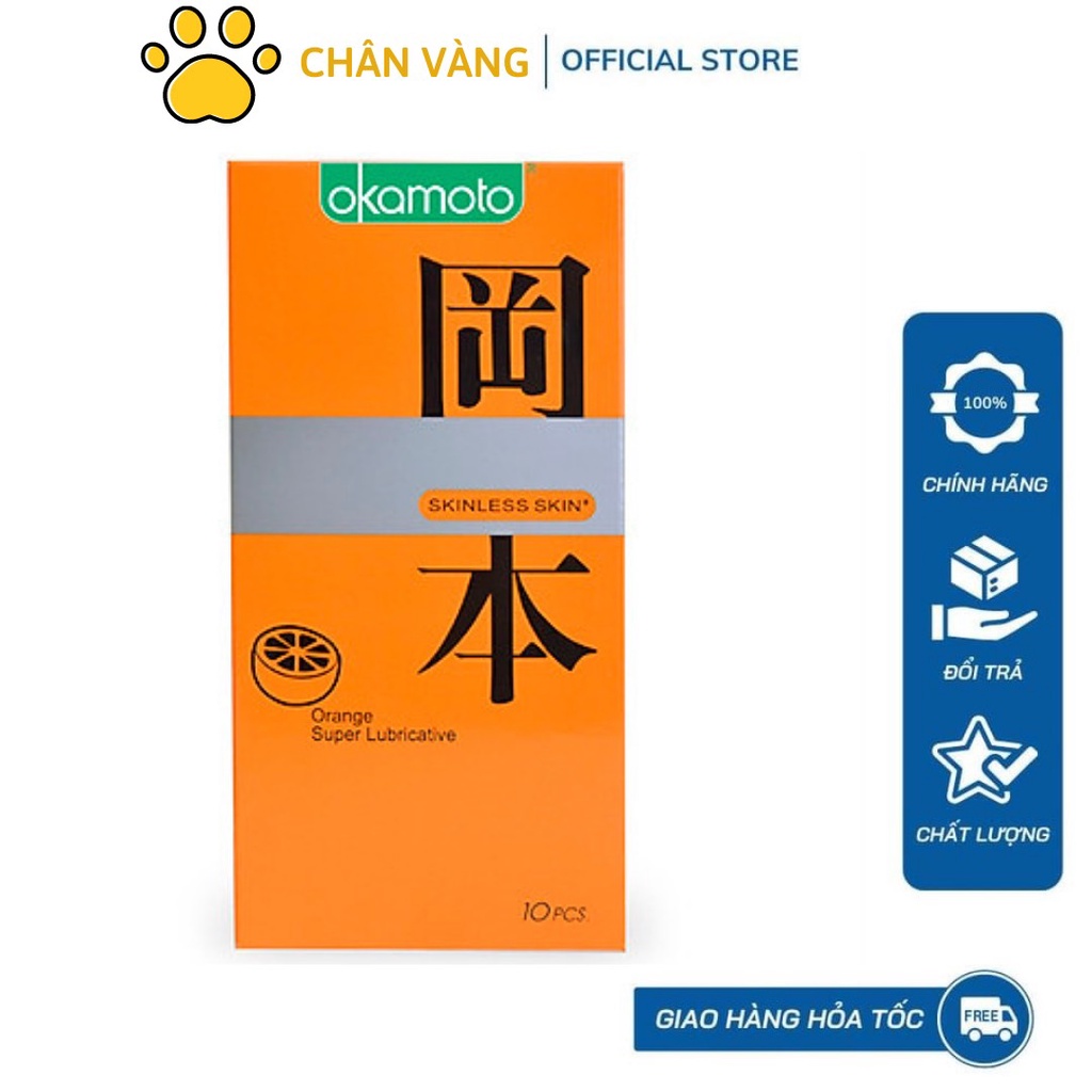 Combo 2 Hộp Bao Cao Su Okamoto Skinless Skin Orange Lubricated Hương Cam Hộp 10 Cái