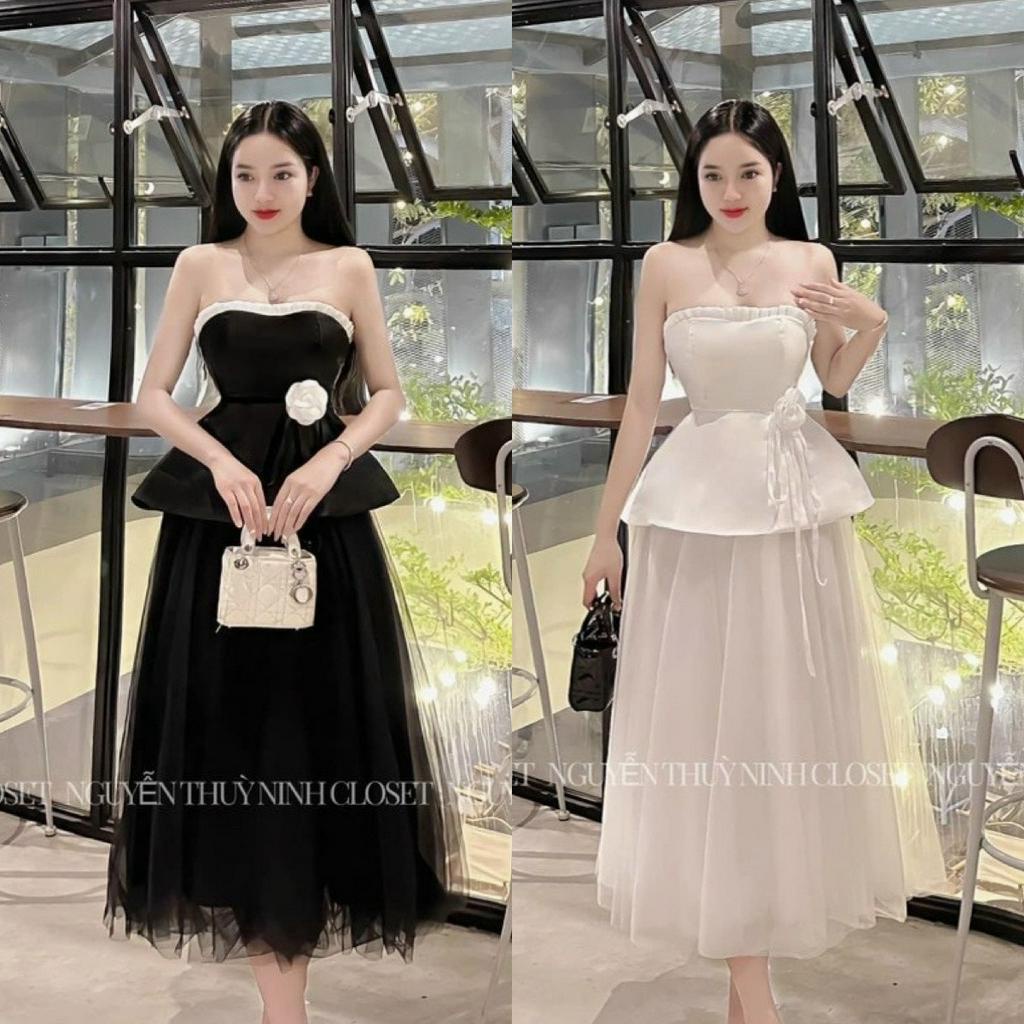 Set váy nữ áo cúp ngực đính nơ mix chân váy xòe 2 lớp xinh xắn dành cho các nàng diện đi chơi, đi tiệc