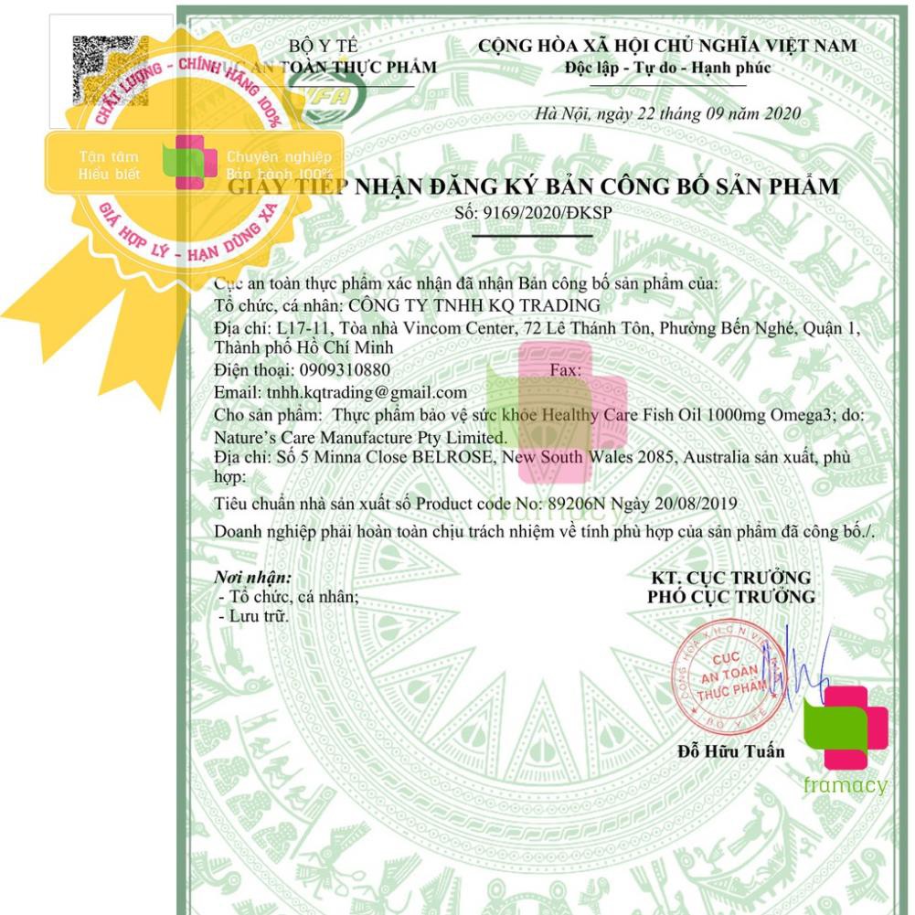 Dầu cá Healthy Care Fish Oil Omega 3 1000mg, Úc (400 viên) bổ sung DHA cho người từ 6 tuổi trở lên | BigBuy360 - bigbuy360.vn