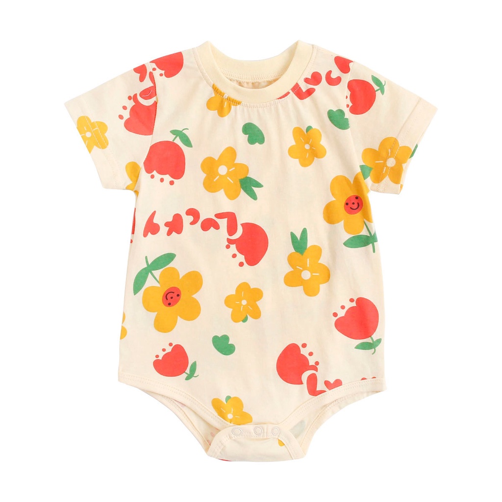 Áo Liền Quần Bằng Cotton Nguyên Chất Tay Cộc In Hoạt Hình Động Vật Phong Cách Hàn Quốc Thời Trang Mùa Hè Cho Bé Sơ Sinh