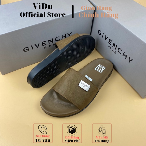 Dép nam thời trang Gy.venchy ViDu 21151 bốn màu hot quai da đế cao su đi êm chân, mặt đính logo kim loại cực sang