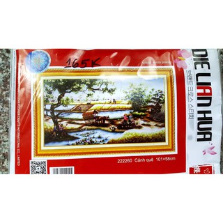 Tranh thêu phong cảnh đồng quê 101x58cm chưa thêu- thêu kín 222260