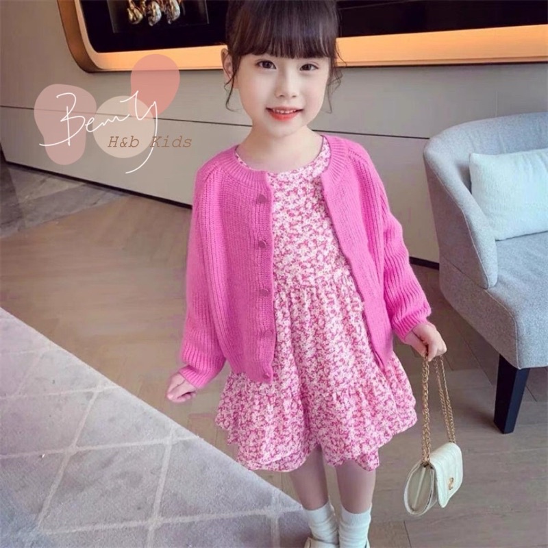 Sét áo len caregan kèm váy siêu xinh cho bé 10-22kg❤️ Váy kèm áo khoác hồng phong cách Hàn quốc