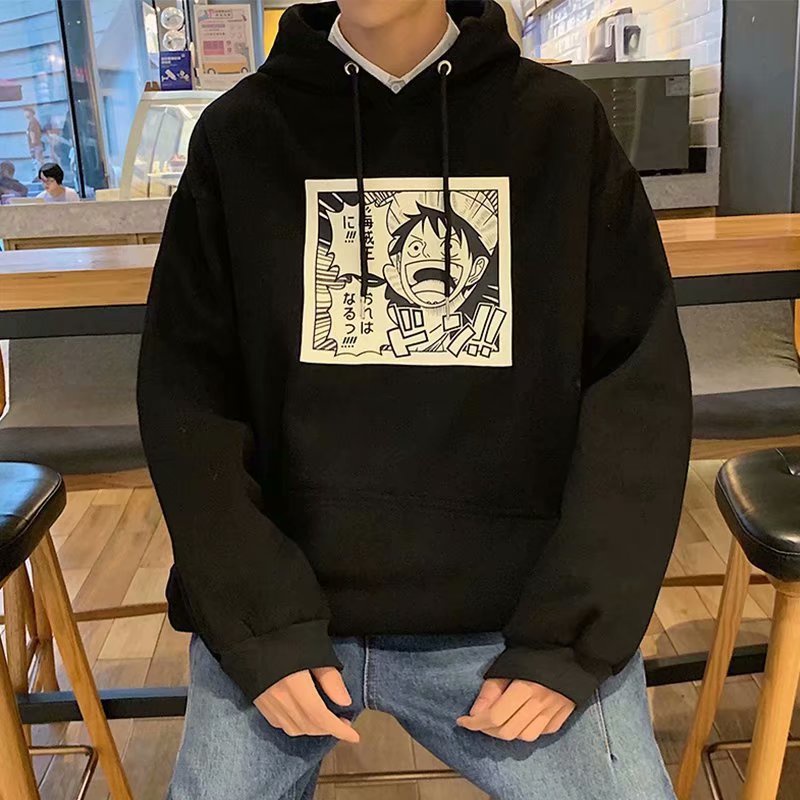 Áo hoodie tay dài dáng rộng in họa tiết hoạt hình phong cách hip hop đường phố Hàn Quốc cho nam cỡ lớn M-5XL