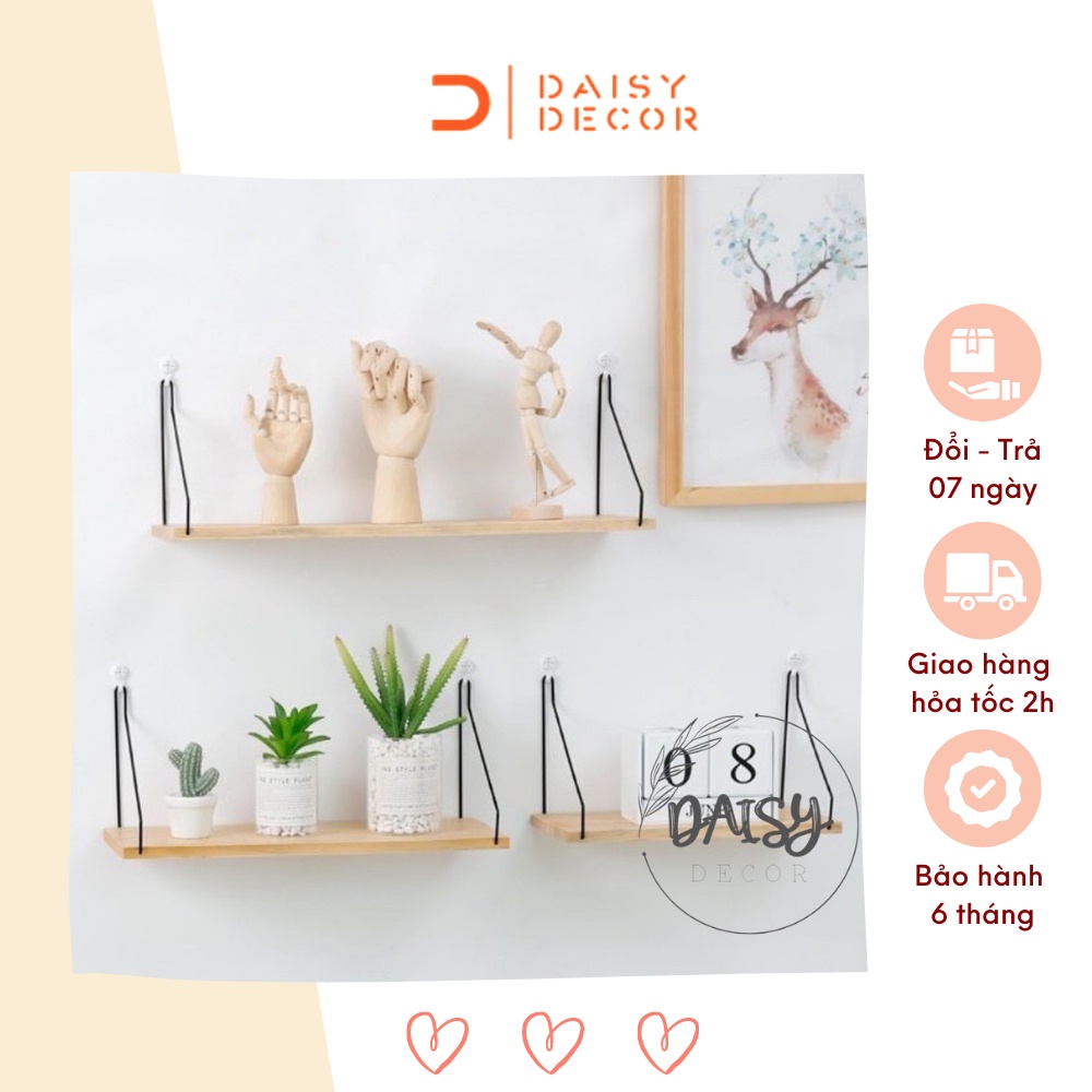 Kệ gỗ tự nhiên trang trí treo tường không cần khoan dễ dàng lắp đặt - 3 size - tặng kèm móc treo - CÓ SẴN - Daisy.decor