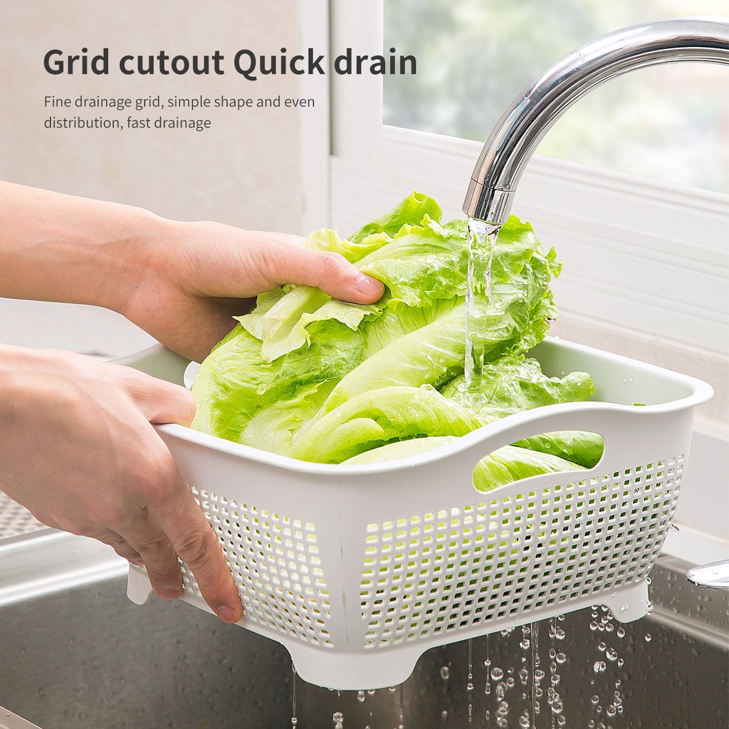 Set 2 rổ thoát nước JUJIAJIA rửa rau củ quả bằng nhựa hai lớp