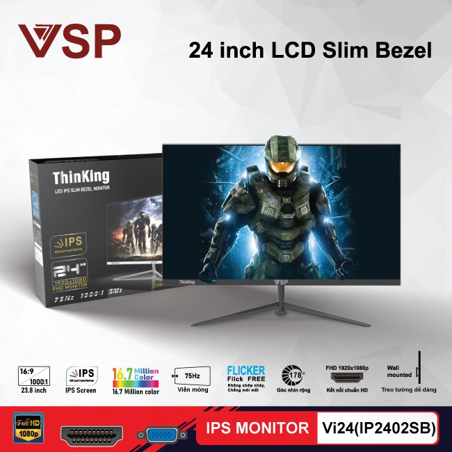 Màn hình máy tính 24inch VSP Vi24 IP2402S W/B Slim Bezel (23.8inch FHD IPS 75Hz HDMI+VGA) - Chính hãng | BigBuy360 - bigbuy360.vn