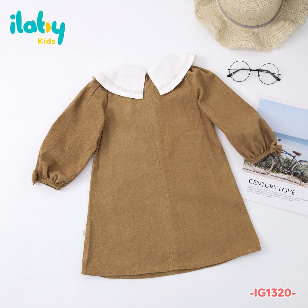 Váy cho bé gái ILABY phối lá cổ nơ chất liệu nhung tăm [10IG1320I2DL]