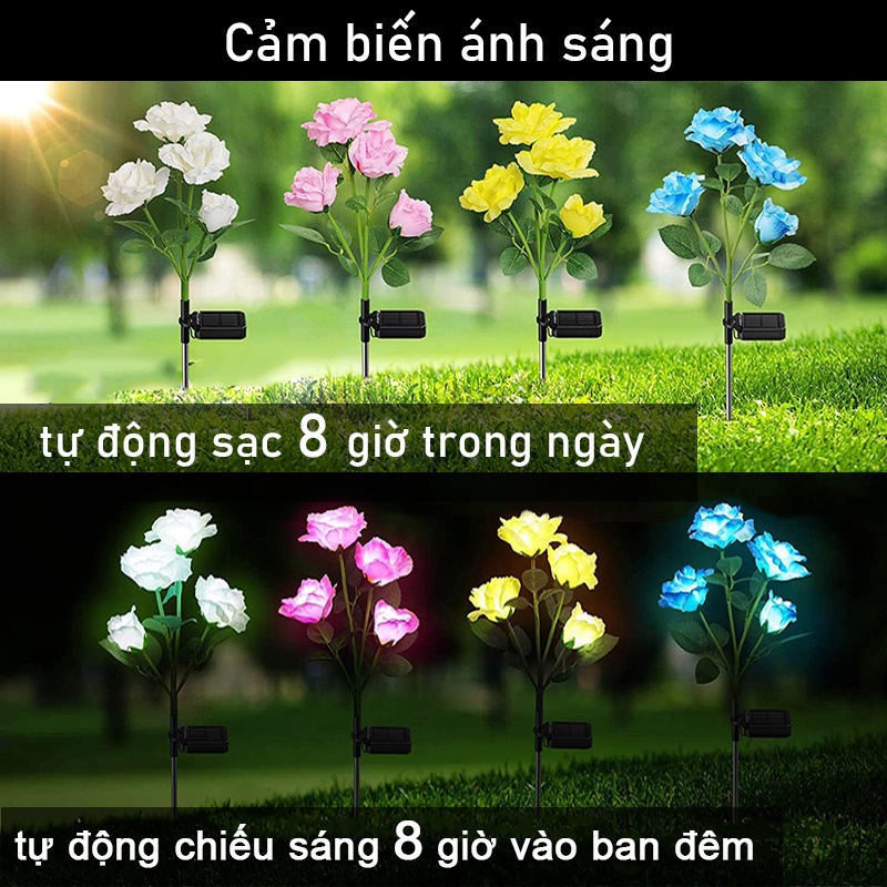 [Hàng sẵn sàng&amp;COD] Đèn LED năng lượng mặt trời sân vườn với 3 hình hoa hồng cho vườn nhà và trang trí lối đi trong sân
