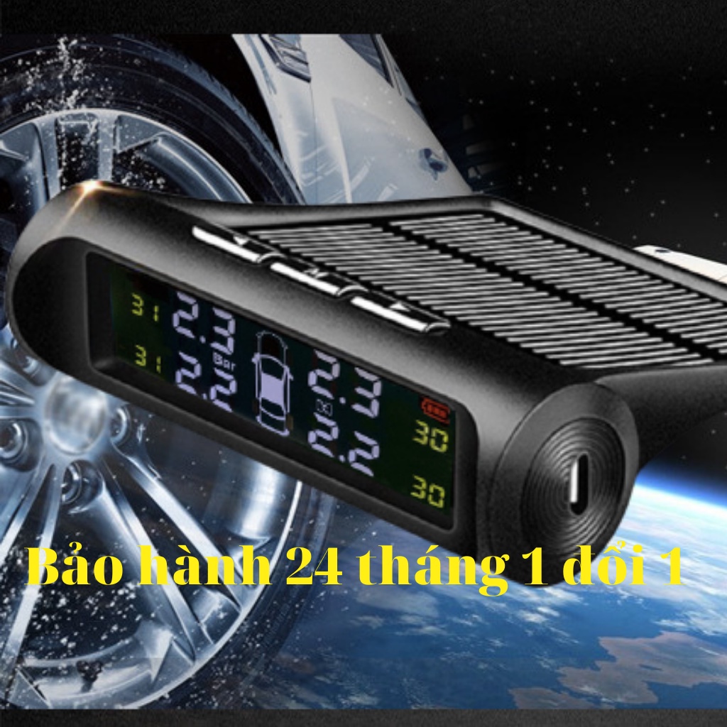 ✇☊▬Cảm biến áp suất lốp ô tô TPMS, đo hiển thị LCD tự động sạc bằng năng lượng mặt trời
