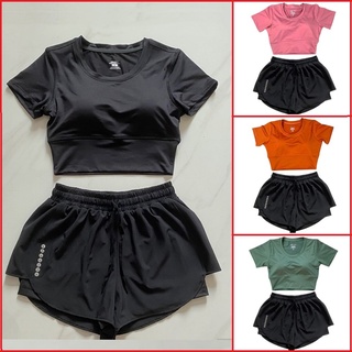 Bộ tập Gym nữ, quần áo tập gym yoga aerobic nữ cộc tay kết hợp quần đùi 2 lớp chất đẹp( Bộ áo cộc tay quần đùi 2 lớp)