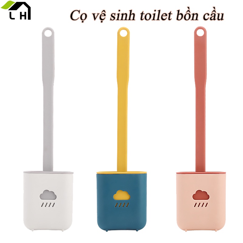 Cọ vệ sinh toilet bồn cầu, nhà tắm hình đám mây bằng silicon cao cấp kèm hộp treo tường chắc chắn（LO88）