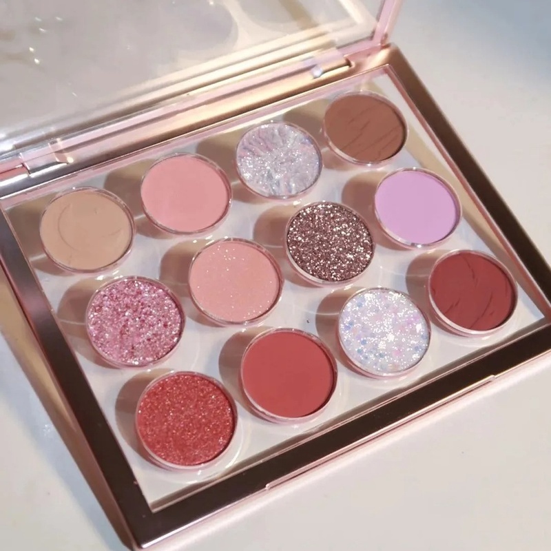 Bảng Phấn Mắt 12 Màu Sắc Hiệu Ứng Lì/ Ánh Nhũ Chống Nước Bền Màu Dài Lâu