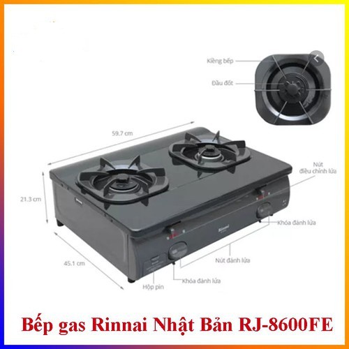 Bếp gas đôi Rinnai RJ-8600FE + Bộ van dây - Hàng nhập khẩu Chính Hãng