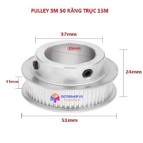 MTS Puly 3M 50 Răng Bản Rộng Đai 11mm Các Loại Trục 5mm, 8mm, 10mm, 15mm, 20mm