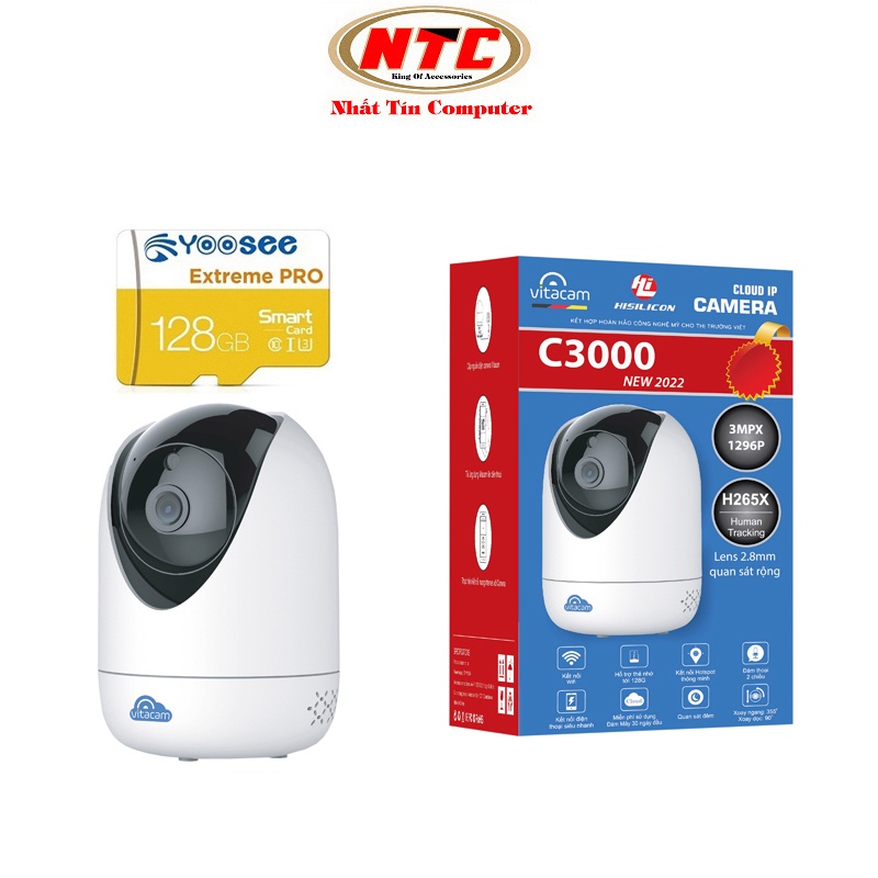 Camera IP wifi Vitacam C3000 3.0MPX FullHD+ phân giải 1296P x 1080 - đàm thoại 2 chiều, quan sát cực rộng, xoay 360 độ
