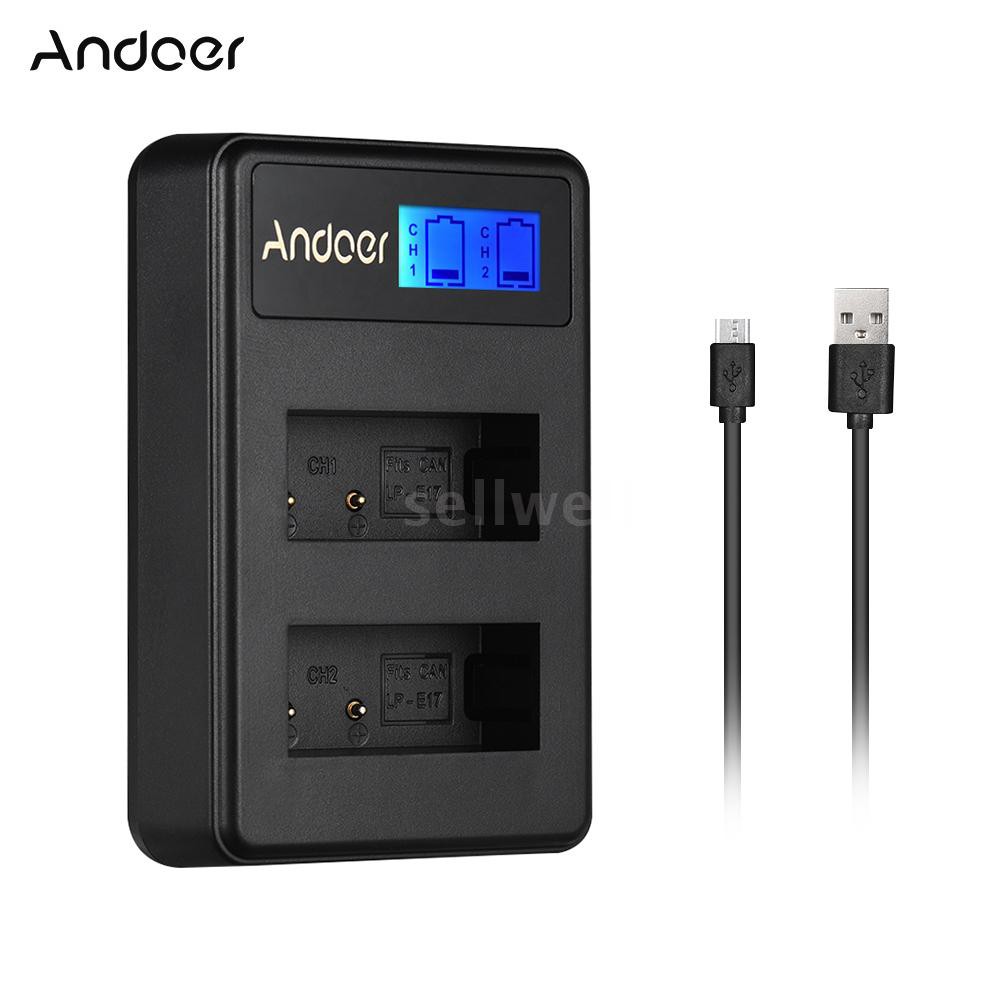 Andoer LCD2-LPE17 Compact Dual Channel LCD Camera Battery Charger USB Input LCD Display for Canon LP-E17 Camera Battery