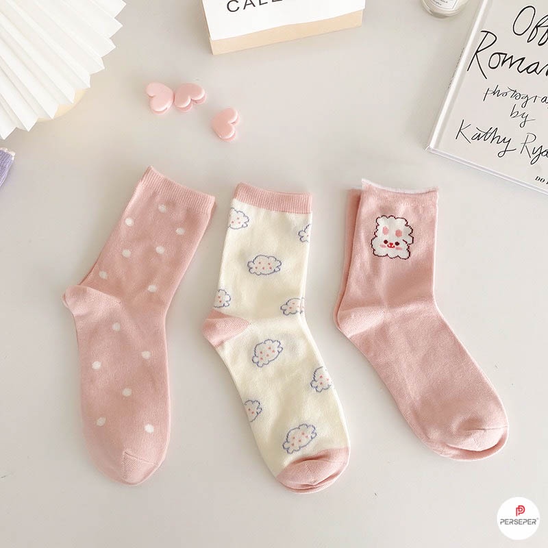 Tất cổ cao phong cách Hàn Quốc hiện đại, sét 3 đôi vớ chất liệu cotton - Cherry Shop