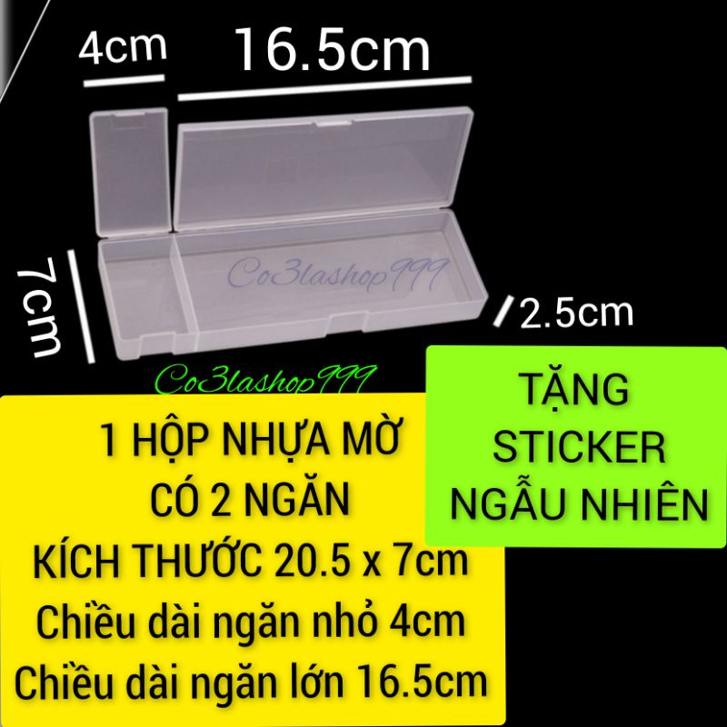 Hộp nhựa mờ 2 ngăn dùng để đựng bút viết, phụ kiện nail, văn phòng phẩm