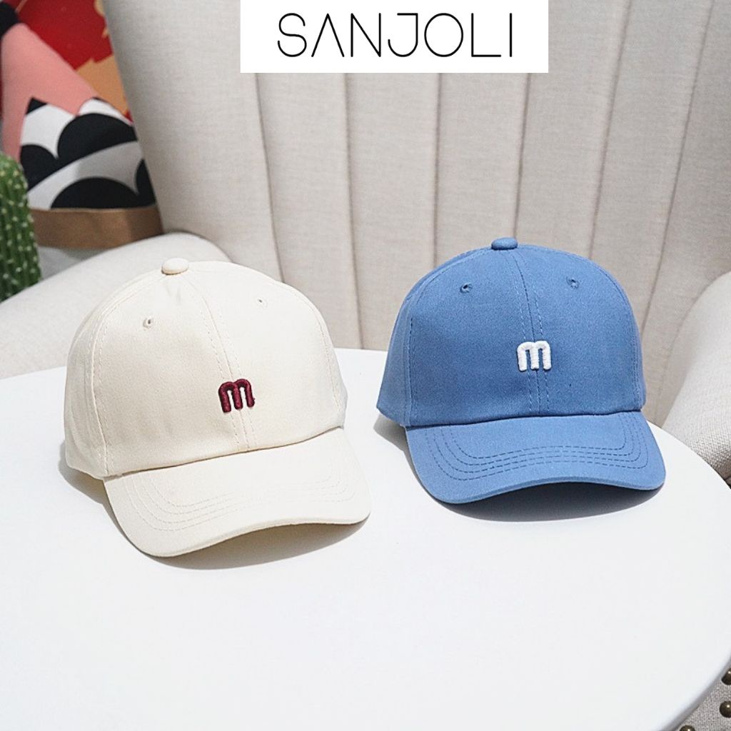 Mũ lưỡi trai M SANJOLI Nón kết nhung thêu chữ M phong cách Ulzzang form unisex nam nữ NO007