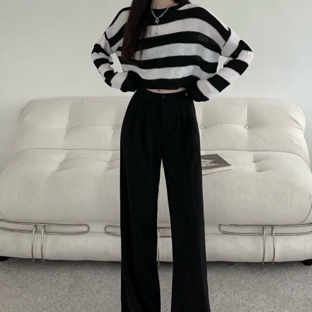 Áo Sweater Tay Dài Mềm Mại Họa Tiết Kẻ Sọc Phong Cách Vintage Nhật Bản Cho Nữ