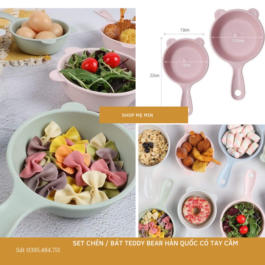￼Set chén/ bát Gấu Teddy Bear có tay cầm từ Hàn Quốc cho bé ăn dặm (sản phẩm không hộp)