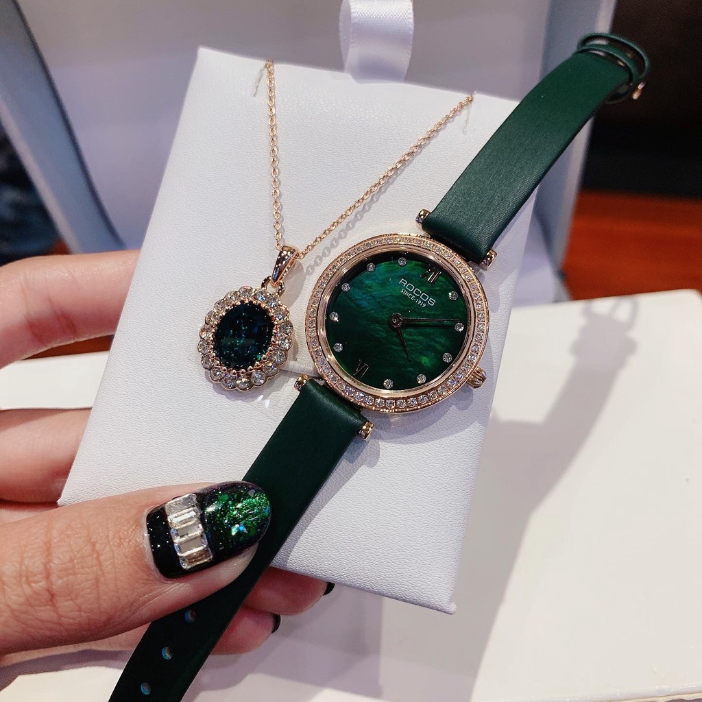 Đồng Hồ Nữ Rocos xanh rêu xinh xắn