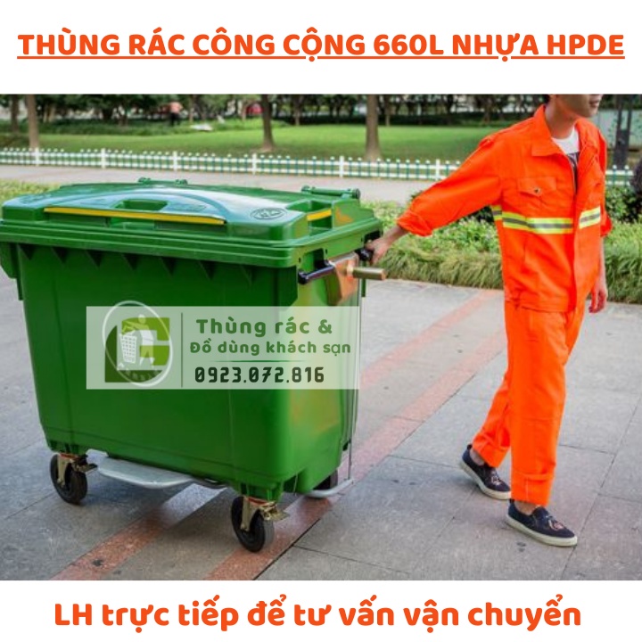 Thùng rác công cộng xanh lá 660L