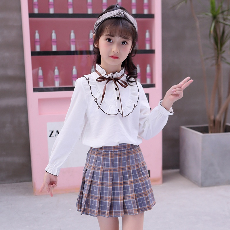 Set Áo Sơ Mi + Chân Váy Họa Tiết Hoạt Hình Đáng Yêu Thời Trang Dành Cho Bé Gái akku