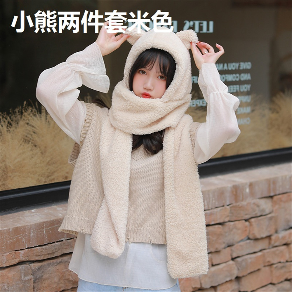 Khăn choàng cổ có mũ và găng tay/ có mũ dễ thương phong cách Hàn Quốc