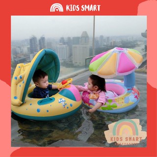 Phao Bơi Xỏ Chân Dáng Du Thuyền Chống Lật An Toàn Cho Bé Yêu Có Mái Che Nắng Mưa Và Còi Bấm