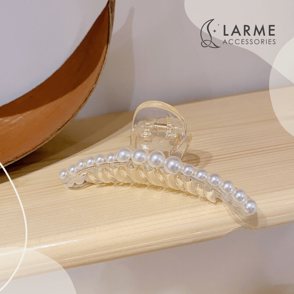 Kẹp càng cua nhựa hạt trai trắng nhiều size tiểu thư Hàn quốc Larme accessories -K0060