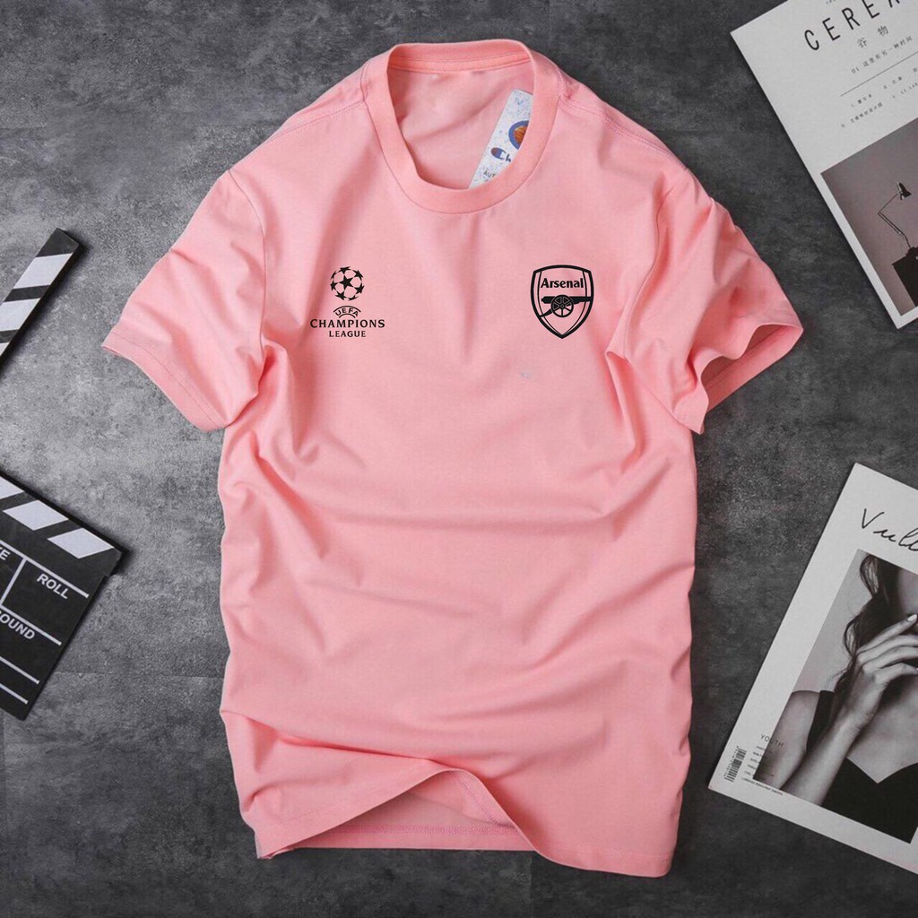 Áo thun hồng phấn nam nữ in logo CLB bóng đá