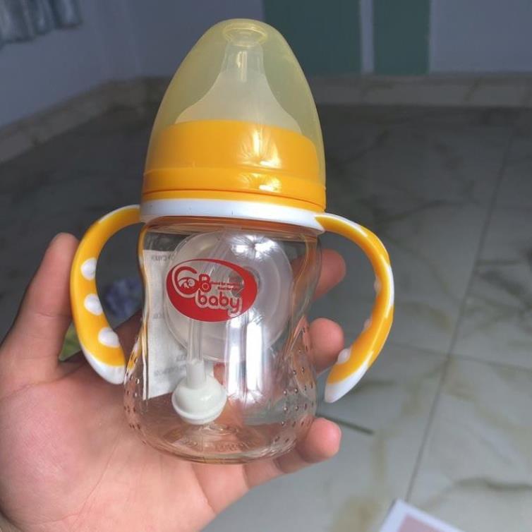 Bình sữa nhựa PPSU cao cấp cổ rộng GB BABY kèm tay cầm và van chống sặc 180ml - Hàn Quốc